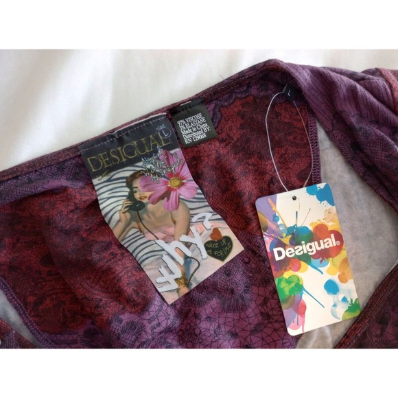 NWTDesigual women's size L Ruched Fitted Faux Wrap Dress Why? Tattoo Artsy - Picture 8 of 11